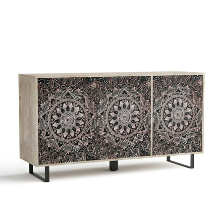 Furniture of America Baja Boho Solid Wood Sideboard Buffet Cabinet with 4 Storage Shelves