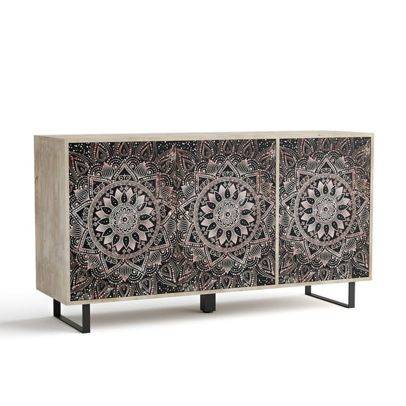 Furniture of America Baja Boho Solid Wood Sideboard Buffet Cabinet with 4 Storage Shelves