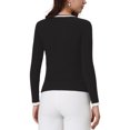 thumbnail image 4 of Hobemty Women's Knit Top Contrast Color Long Sleeve V Neck Fitted Ribbed Tops, 4 of 6