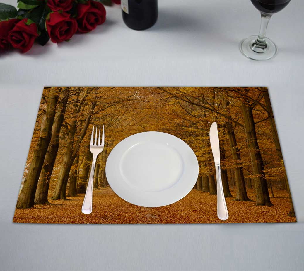 PKQWTM Beautiful Autumn Lane In The Forest Kitchen Dining Table Mats
