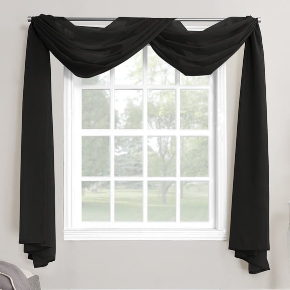No. 918 Juliette Voile Sheer Rod Pocket Window Curtain Scarf, 59"x216", Black