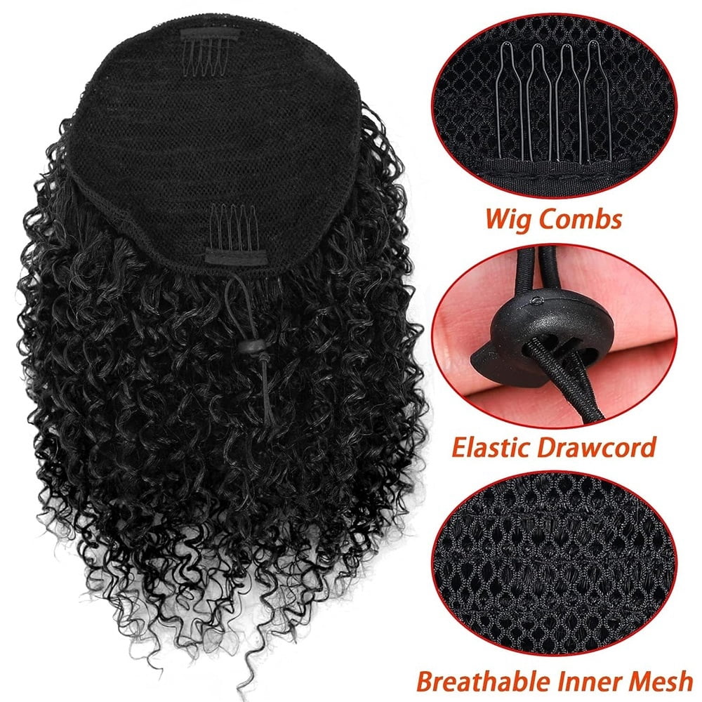 10 Inch Synthetic Drawstring Ponytail Hairpieces Natural Black Afro Kinky Curly Ponytail Hair Extension for Black Women