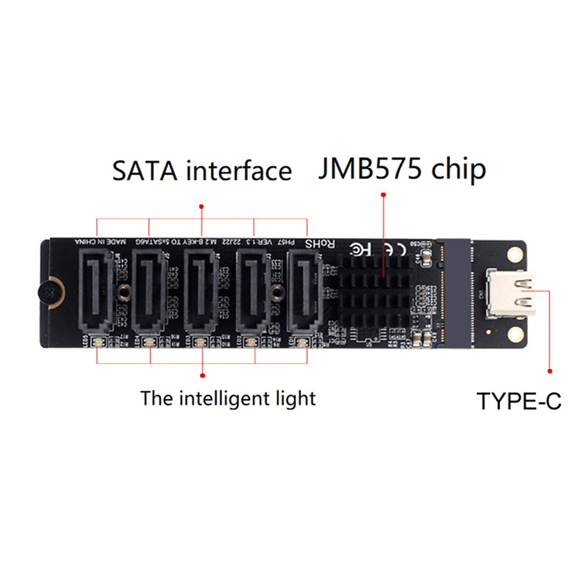 2X TYPE-C to SATA3.0 5 Ports Adapter Converter Card 6Gbps USB10G JM575+JMS580 for SSD HDD Expansion,2 x Expansion Card 2 x Data Cable,Black