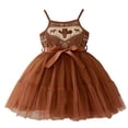 thumbnail image 3 of Girls Dresses Western Cowboy Style Sling Tulle Dress Kids Sleeveless Bow Belt Casual Dress for Oktoberfest Daily Party Halloween Outfit(Brown,5-6 Years), 3 of 3