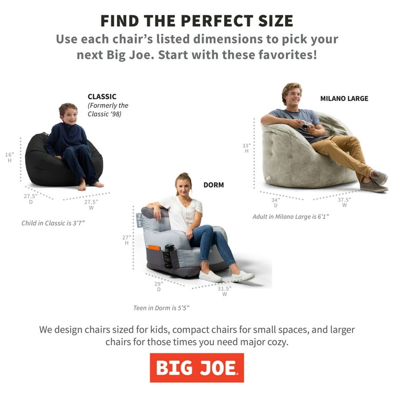 Big Joe Joey Bean Bag Chair, Nylon Polyester, Kids and Teens, 2.5ft, Black