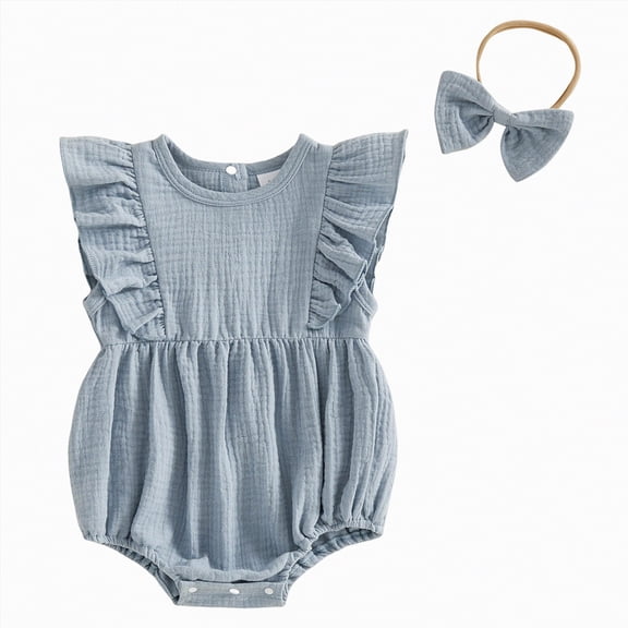 Linfrsh Baby Girl Summer Outfit Baby Girl Tulle Romper|Newborn Summer Bodysuit|First Birthday Photo Shoot|Cake Smash Outfit(Blue,3-6 Months)