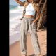 thumbnail image 5 of Pantalones de Verano para Mujer, Estilo Palazzo, Holgados, de Cintura Alta, Estampados, para Vacaciones en la Playa Caqui XXL, 5 of 8