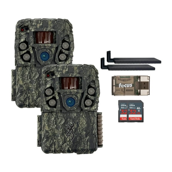 Browning Trail Cameras - Defender Wireless Vision Pro HD AI 46MP (2-Pack) Bundle with 2x 32GB Memory Card and Card Reader (5 items)