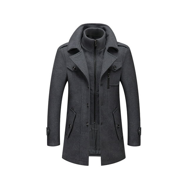 Abrigo de invierno para hombre, abrigo corto de lana de invierno, abrigo de lana de longitud media, chaqueta de invierno corta con cuello doble extraíble para negocios, ocio al aire libre,
