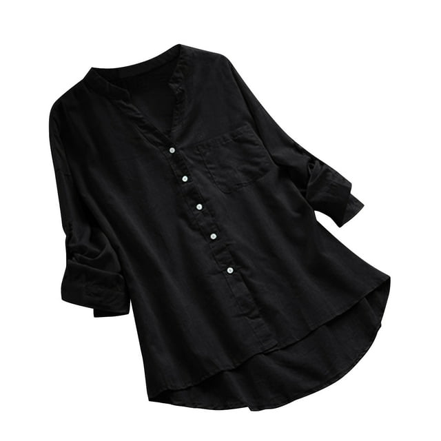WEIYLL Blouse Noire à Manches Longues pour Femmes, Décontractée, avec Boutons, Tailles TG