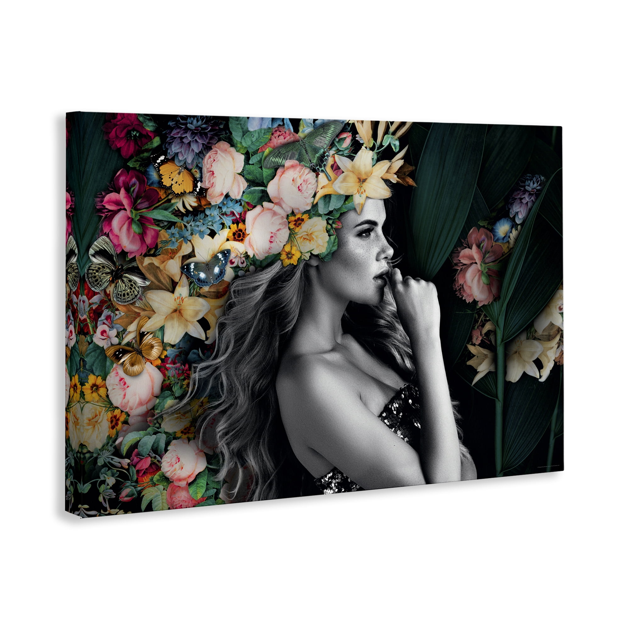 Stupell Industries Woman with Tropical Flowers Plants & Flowers Painting Wrapped Canvas Art Print Wall Art, 30 x 20
