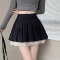 thumbnail image 5 of Byworldtasic Womens Skirts Kawaii Lolita Goth Skirt Fashion Casual Style Zipper A-Line Cute Knot-Bow Lace Trim Pleated Short Skirt, 5 of 6