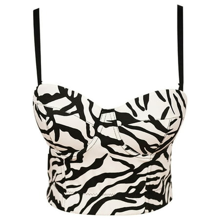 

YUUZONE Women Se-- Spaghetti Strap Bustier Bra Zebra Striped Pattern Push Up Camisole Vest Club Party Boned Corset Crop Top