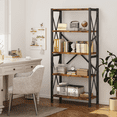 thumbnail image 6 of Homeiju 5-Tier Bookshelf,Wood Bookcase,Book Shelf with Steel Frame, Storage Rack with Open Shelves, Rustic Standing Bookshelves Ladder Shelf 110lbs/shelf for Bedroom,Living Room and Home Office, 6 of 8