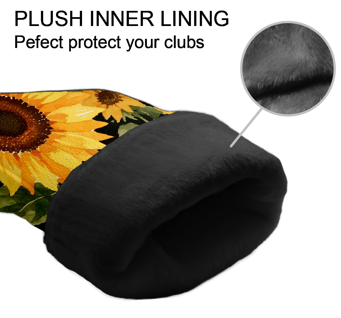 Golf Club Covers, Black Sunflower Premium PU Leather Driver Hybrid Putter Head Covers with Velvet Lining, Waterproof Golf Gifts for Men Women