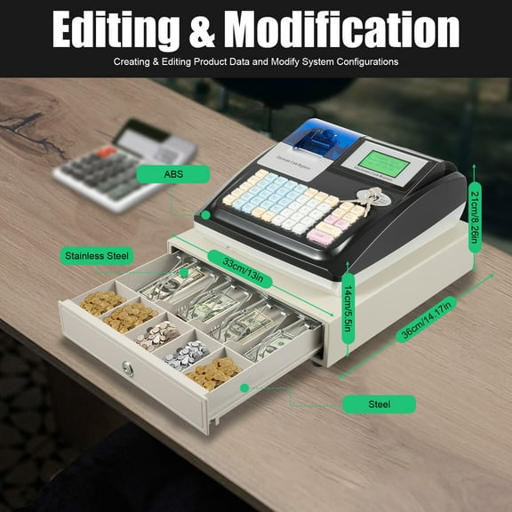 48 Keys Electronic Cash Register Cash Commercial Cash Register W/LCM Screen US