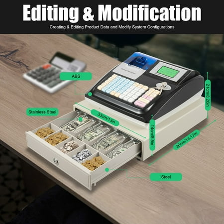 48 Keys Electronic Cash Register Cash Commercial Cash Register W/LCM Screen US