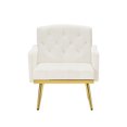 thumbnail image 2 of Cream White Velvet Armchair With Metal Leg Base Structure Legs - Back & Seat For Comfort And Style, 2 of 3