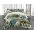 thumbnail image 3 of Ambesonne Turtle Quilted Bedspread Set 3 Pcs, Mid Century Modern Marine, King Size, Peacock Green and Blue Grey, 3 of 4