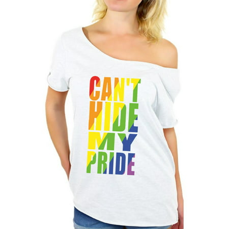 Awkward Styles Can't Hide My Pride Off the Shoulder T Shirts for Women Rainbow T-Shirts Tops LGBT Gifts for Her Gay Parade Women's T-shirt Baggy