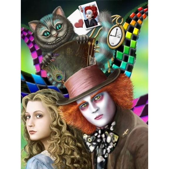 Alice in Wonderland Diamond Painting Kits for Adults and Kids，Full Drill Round Rhinestone Paint with Diamonds,Cross Stitch Embroidery Art，Diamond Art (12X16 Inch)