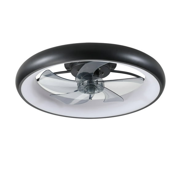 Modern Flush Mount Black Ceiling Fan with Light, Low Profile Dimmable LED, Quiet 6-Speed DC Motor, Timer, APP & Remote Control, Ideal for Bedroom and Living Room