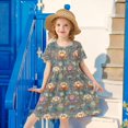 thumbnail image 6 of FORMRS Girls Short Sleeve Dress Summer Casual Round Neck A-line Beach Sundress, Sizes 2T-8T, Abstract Water Lilies Pattern, 6 of 8