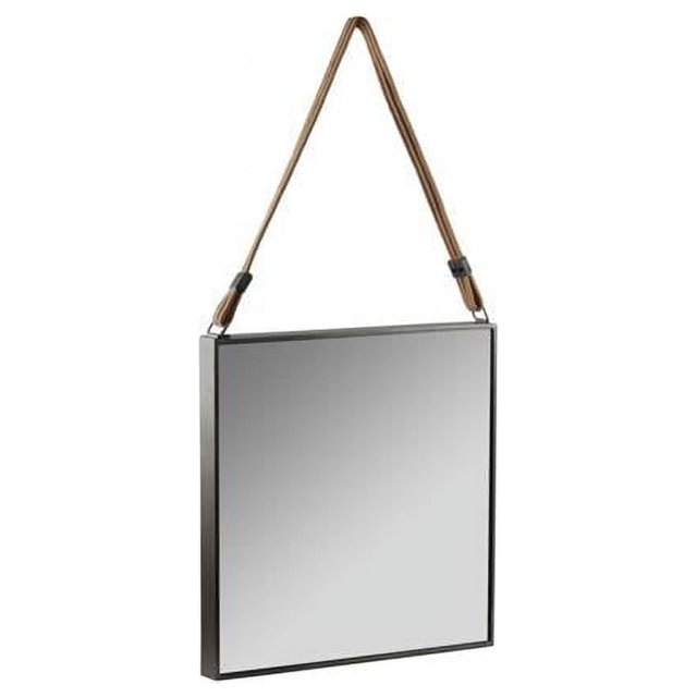 Benjara BM219643 Square Wall Mirror with Rope Hanger & Tarnish Design, Black