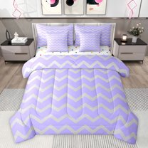 Feelyou Stripe Line Waves Twin Bedding Sets 7-Piece, Purple Abstract Bedding Comforter Set