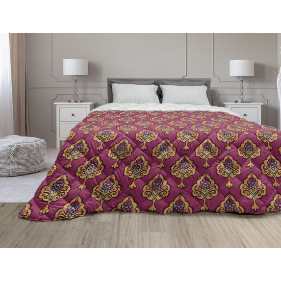 Autumn Down Alternative Comforter, Nostalgic Vintage Theme Inspired Grapes and Leaves Motif Design, Microfiber Quilt for All Season, 5 Sizes, Almond Green and Multicolor, by Ambesonne