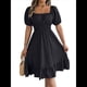 thumbnail image 3 of Vestido Corto Bohemio de Verano para Mujer, con Escote Cuadrado, Mangas Abullonadas, Hombros Descubiertos, Fruncido, Informal, de Corte A, con . Negro XL, 3 of 10