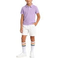thumbnail image 2 of Boys Girls 3 Piece Loose Outfit Set Short Sleeve Lapel Top Elastic Waist Shorts and Striped Knee High Socks Casual Matched Clothing Set, 2 of 9