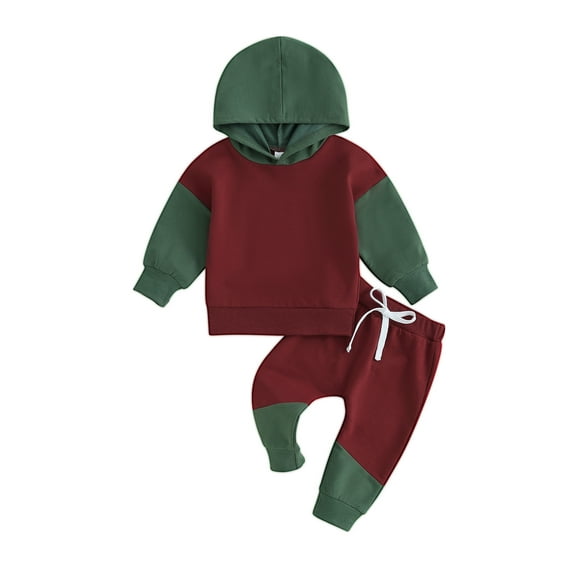 Bagilaanoe 2PCS Toddler Baby Boy Long Pants Set Contrast Color Long Sleeve Hoodie Sweatshirt Tops   Drawstring Sweatpants 6M 12M 18M 24M 3T Kids Casual Sweatsuits