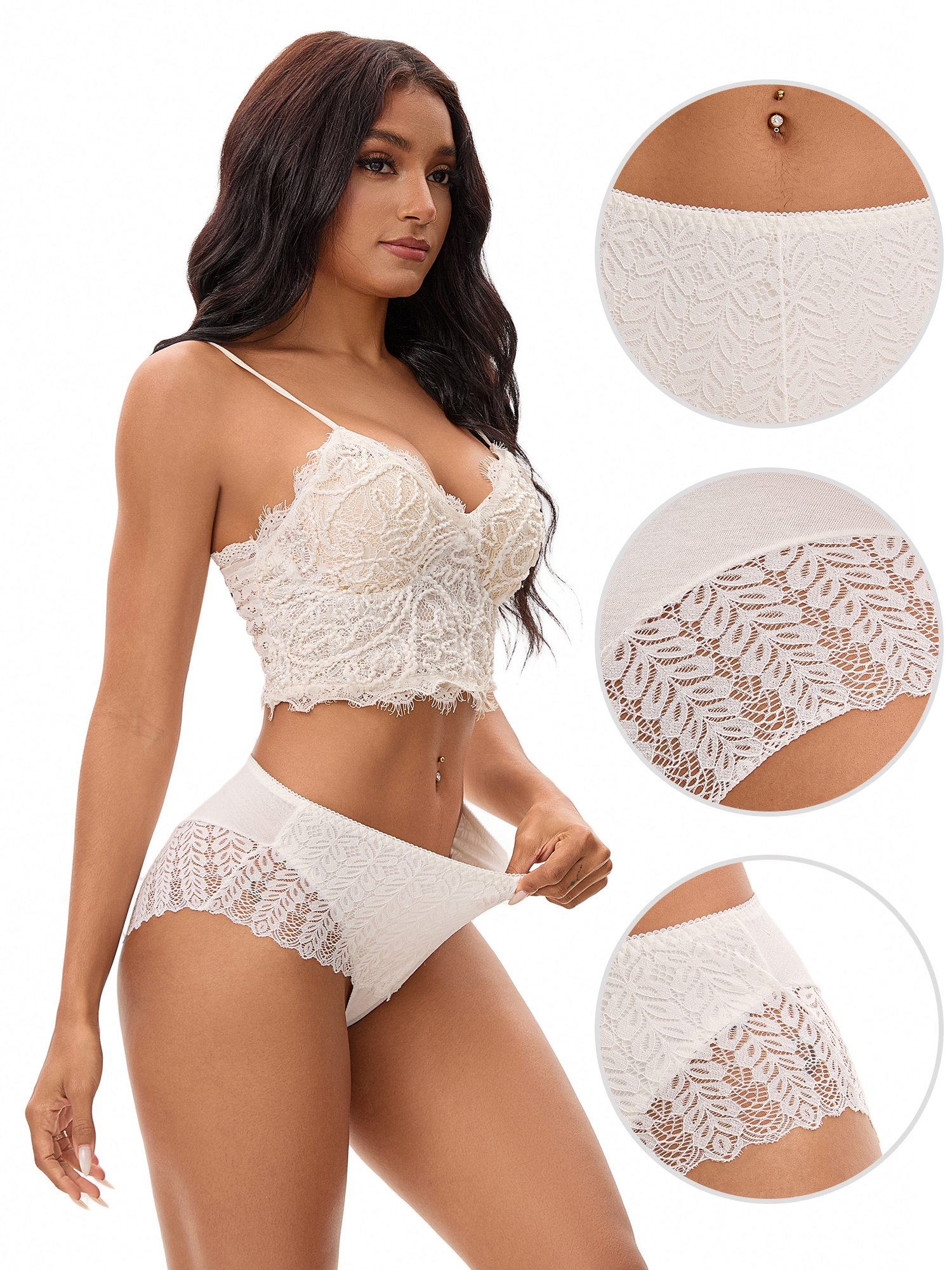 Unique Bargains Mid Rise Breathable Lace Underwear Briefs XL White