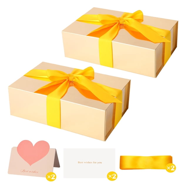 Caja de regalo ZUVYRO, 2 unidades, oro brillante, 28 x 18 x 9 cm, con cinta