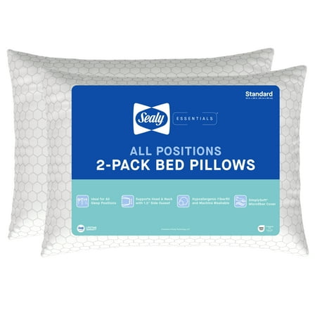 Sealy Essentials All Positions Bed Pillow, Standard- Hexagon Pattern, Back, Stomach, and Side Sleeper (2 Count)