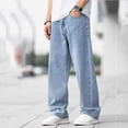 thumbnail image 2 of Abtuhar Teens 13-17Y Boys Denim Pants Loose Straight Leg Full Length Trousers Jeans for Summer Daily Wear, 2 of 5