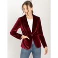 thumbnail image 3 of Abrigo De Oficina Para Mujer Chaqueta De Terciopelo Con Botones Y Cuello Chal Sólido Vino rojo S, 3 of 7