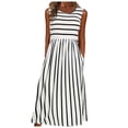 thumbnail image 1 of Vestido largo sin mangas a rayas casual para mujer: cuello redondo, bolsillos, poliéster/spandex, tallas S-XXL, se ajusta a la talla, versátil para todas las estaciones, 1 of 7