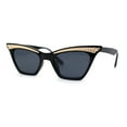 thumbnail image 2 of Womens Gold Metal Eyebrow Square Cat Eye Horn Rim Sunglasses All Black, 2 of 4