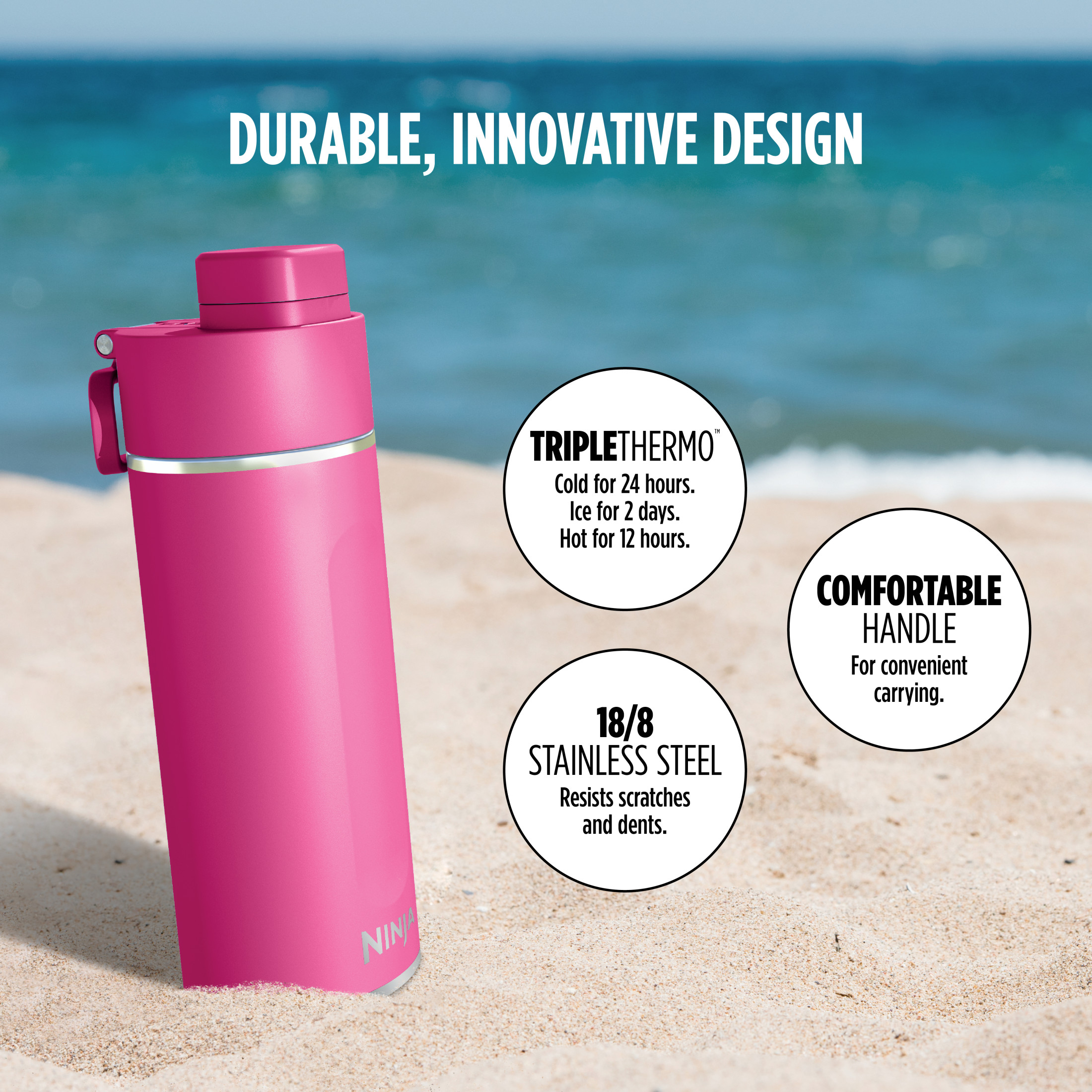 Ninja Thirsti 18oz Travel Water Bottle, Stainless Steel, Pink photo 4