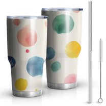30oz Colorful Polka Dot Pattern Tumblers Stainless Steel Tumbler with Lid and Straw,Vacuum Insulated Double Wall Travel Tumbler Cups Mug with Cleaning Brush for Coffee,Tea