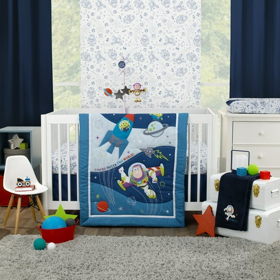 Disney Toy Story Outta This World Blue 4 Piece Crib Bedding Set