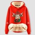 thumbnail image 2 of Women Christmas Outfit Adorable Cow Print Lined Hoodie Women Cozy Warm Long Sleeve Casual Fashion Sweatshirt For Winter Comfort Red 3XL, 2 of 3
