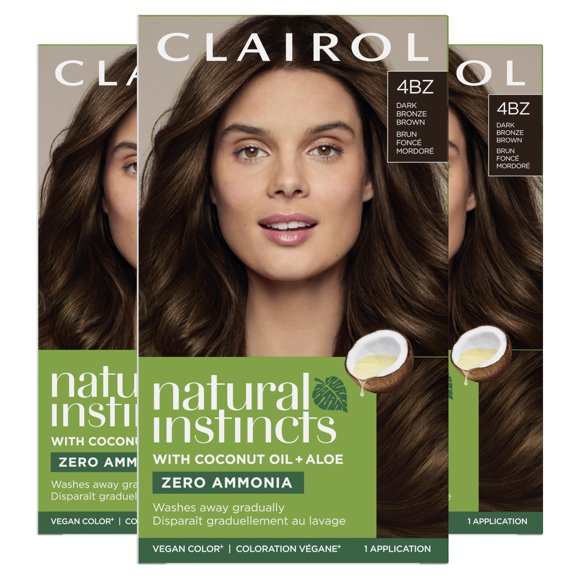 Tinte para el cabello Clairol Natural Instincts Demi-Permanent 4BZ Pack 3