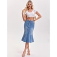 thumbnail image 2 of DARING DIVA Women's Bodycon Fishtail Ruffled Knee Length Jean Skirt Medium Sky Blue, 2 of 7