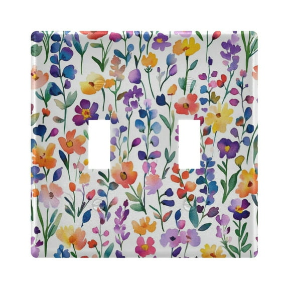 Yayeee Toggle Light Switch Wall Plate 2-Gang 4.56"x4.48" Decorative Outlet Cover, Purple Wildflower Pattern
