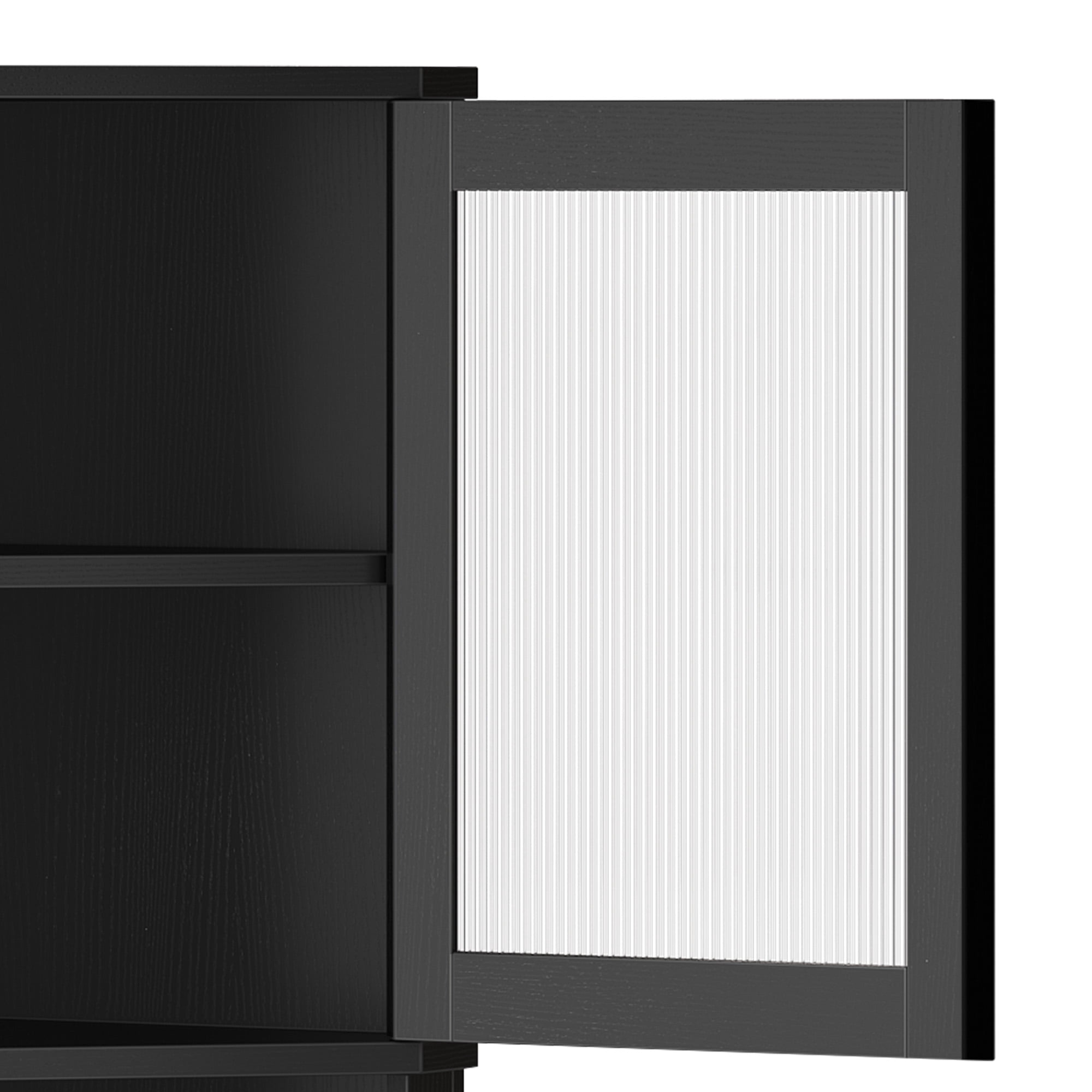 Uforic 67"Tall Corner Storage Cabinet with Door & LED Light, 5 Tier Corner Bookcase Cabinet, Black