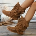 thumbnail image 7 of UngA Womens Cowboy Boots Fringe Western Boots with Embroidered Square Toe Chunky Heel Mid Calf Cowgirl Boots Fall Winter Shoes with Tassel Brown,Size 7, 7 of 7