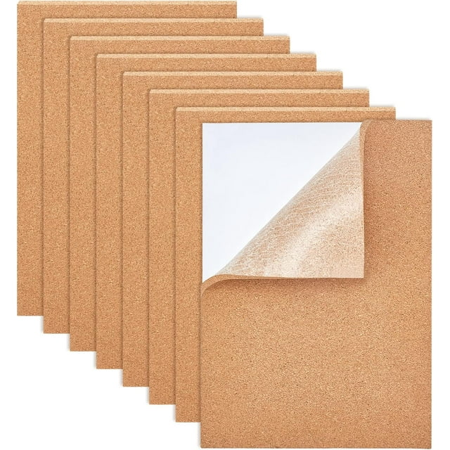 4 láminas de corcho de 30 x 21 cm (11,8 x 8,26 pulgadas) con reverso adhesivo (6 mm de grosor) para decoración de paredes, fiestas y manualidades.